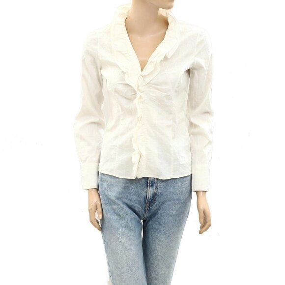 Nili Lotan Striped Ruffle Buttondown Shirt Blouse Top Long Sleeve XS NEW